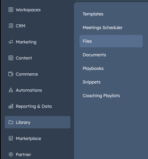 Screenshot of HubSpot showing the link to Files