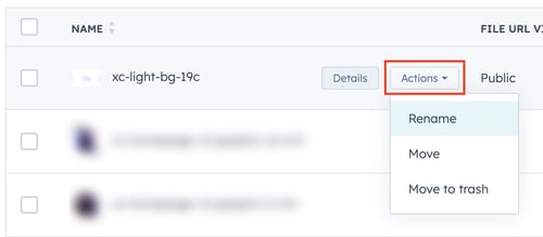 Screenshot showing the Actions button and dropdown menu
