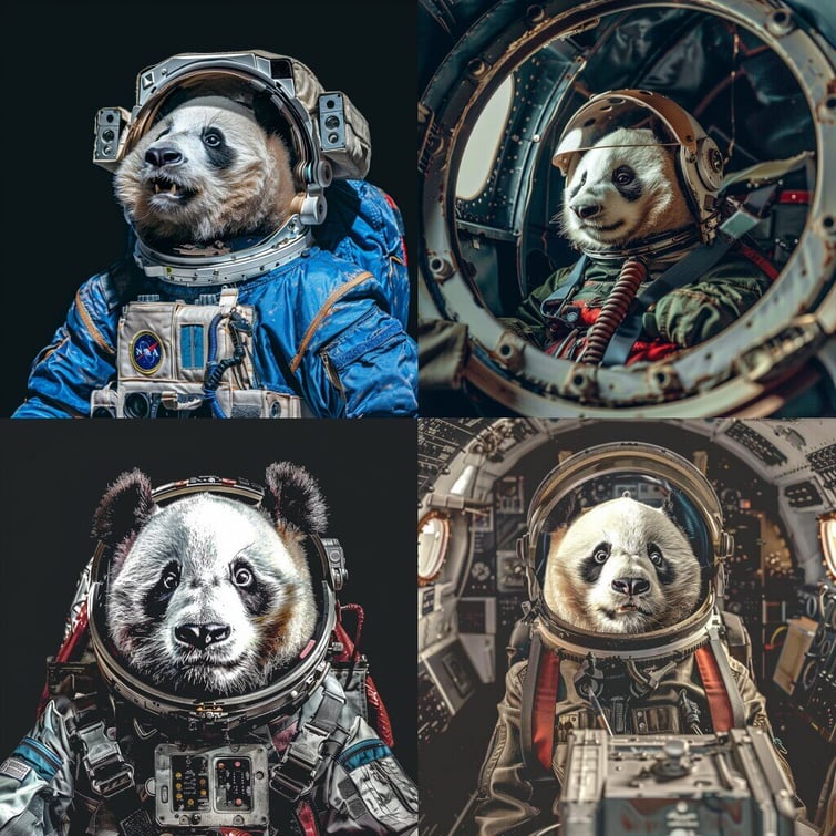 photographic portrait of a panda as a space pilot weird 500