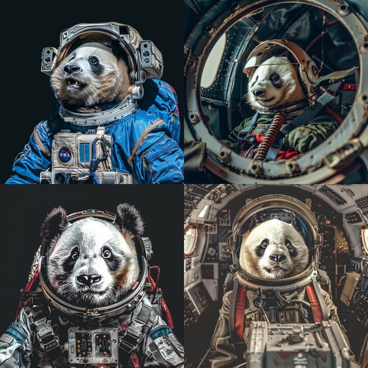 photographic portrait of a panda as a space pilot weird 500