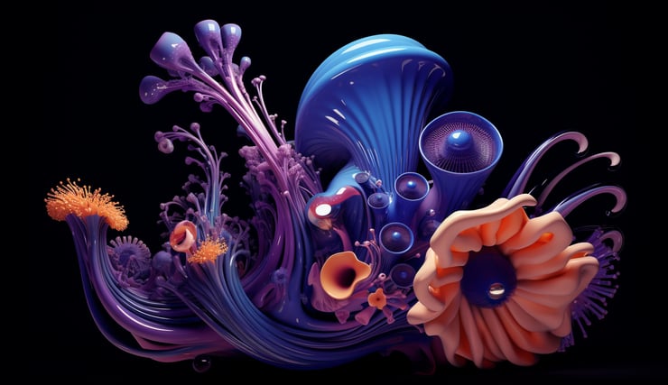 3D Blue and Purple bio element