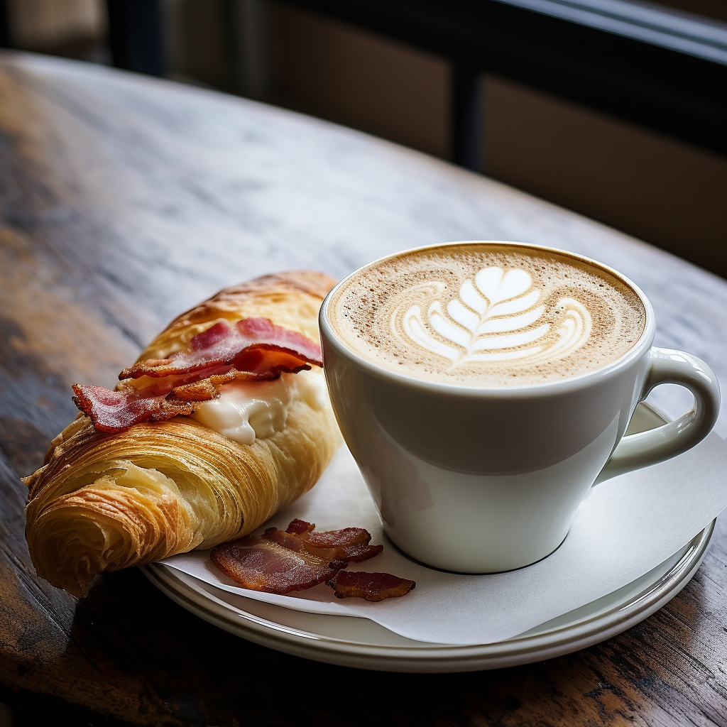 a flat white and bacon and egg roll for lunch