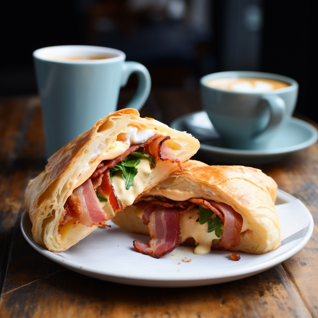 a flat white and bacon and egg roll for lunch