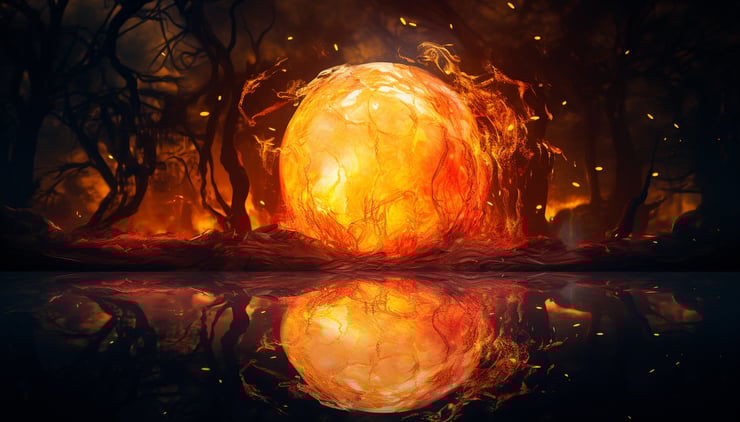a ball of light descending in the middle of the forest