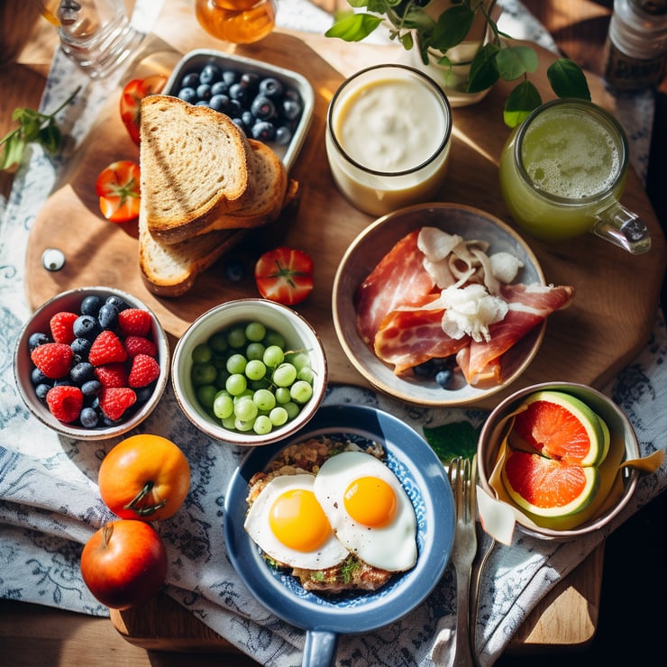 top view of delicious healthy food for breakfast on a table