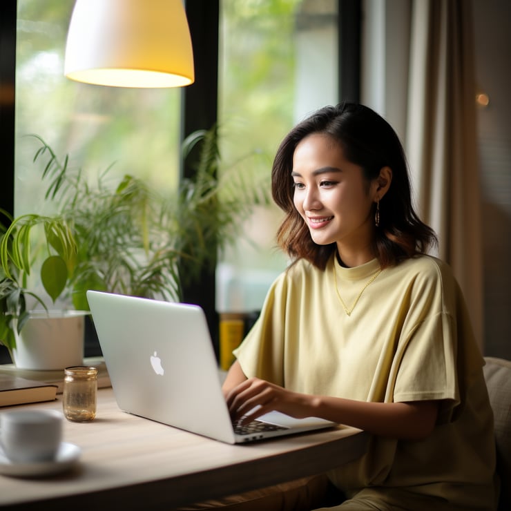 Filipino woman working from home