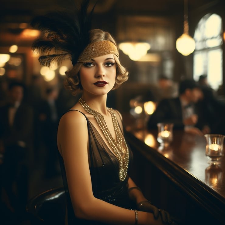 cinematic shot of a woman dressed in 1920s fashion