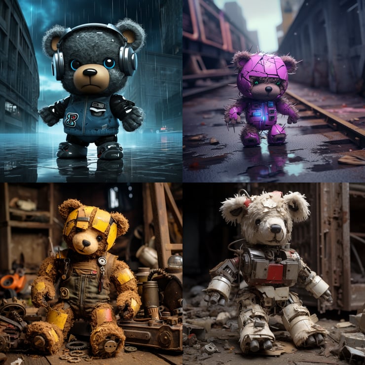 Cyberpunk teddy bear robot