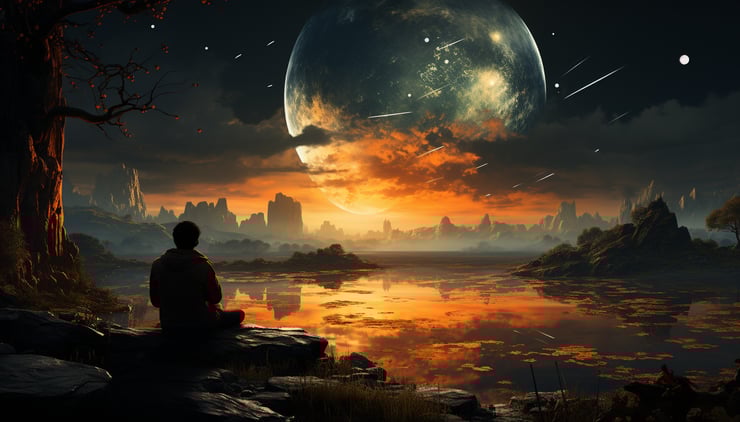 Dreamy landscape moon
