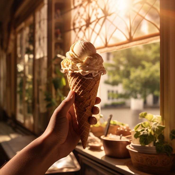 daytime scene in a cozy gelato shop