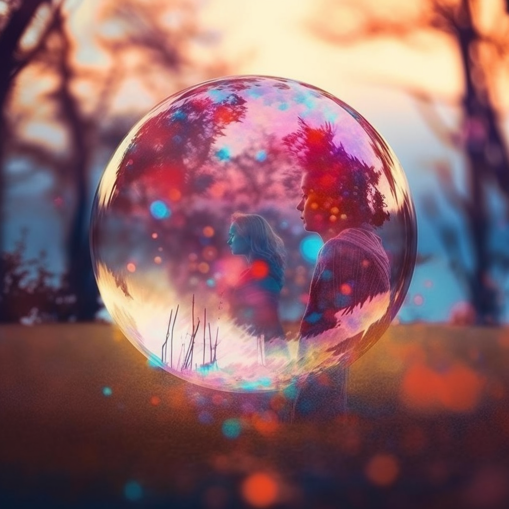 Describe an imaginary scene, double exposure, bokeh, photography, stunning beautiful 