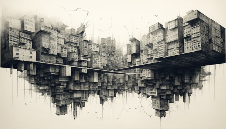 warped cityscape folding onto itself
