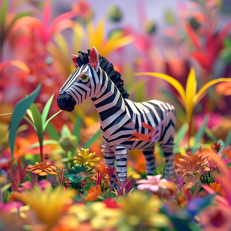 Origami of zebra in environment