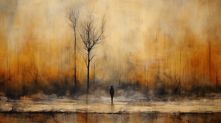 man in the fields, mixed media