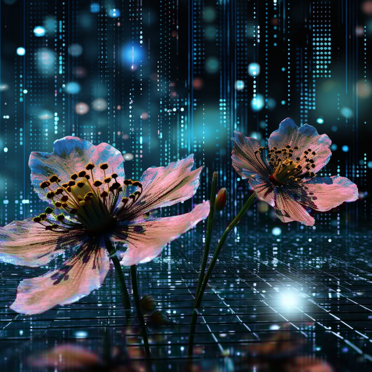 matrix flowers on a matrix background