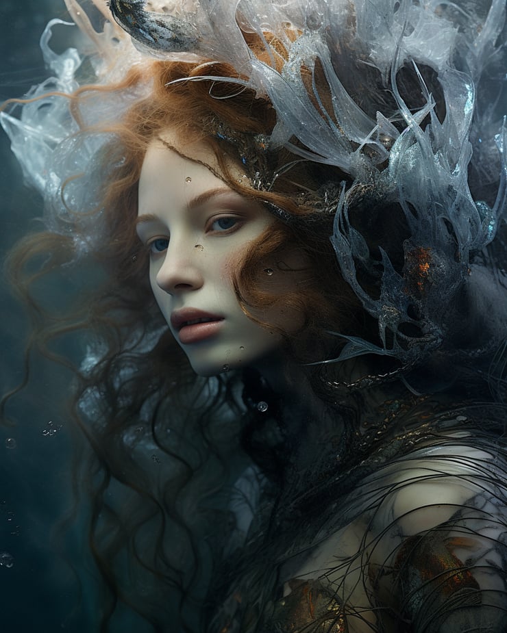 mermaid in the style of ethereal creatures. 