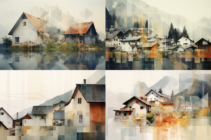 Mixed media of a village in Austria