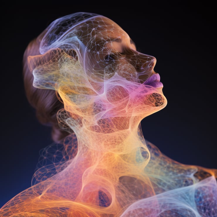 A mannequin made of multicoloured quantum