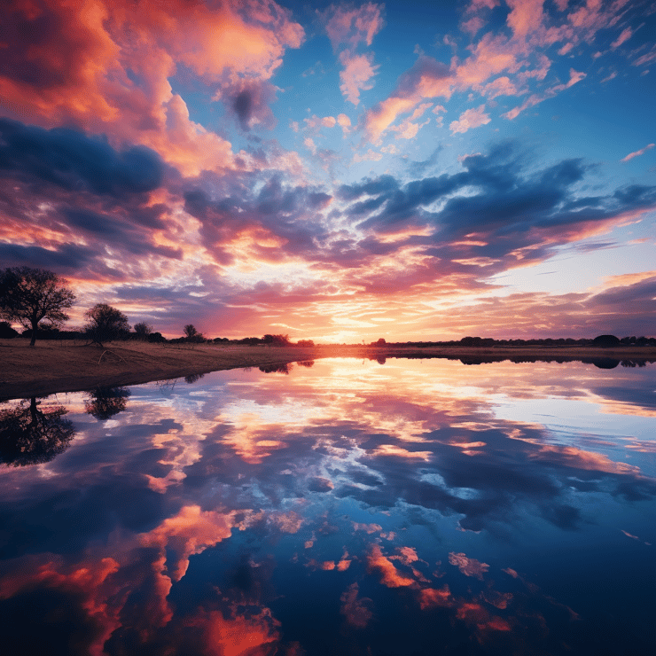 beautiful nature photography of a stunning sunset with warm blue and pink skyline and clouds
