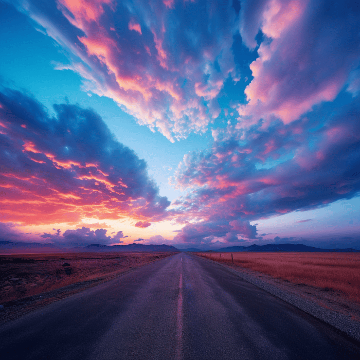 beautiful nature photography of a stunning sunset with warm blue and pink skyline and clouds