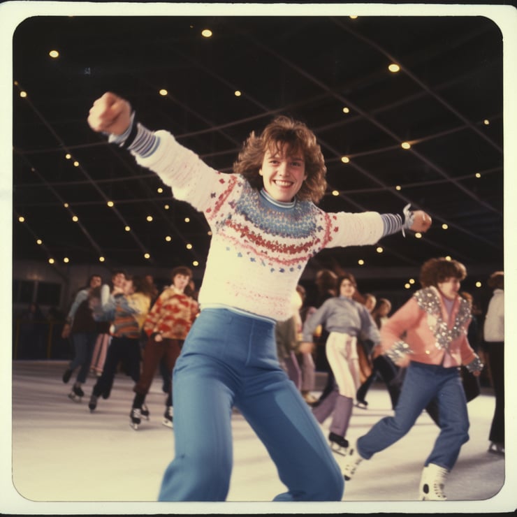 A happy teenager skating in an Ice Rink