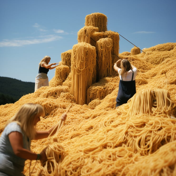 Annual spaghetti harvest in Italy