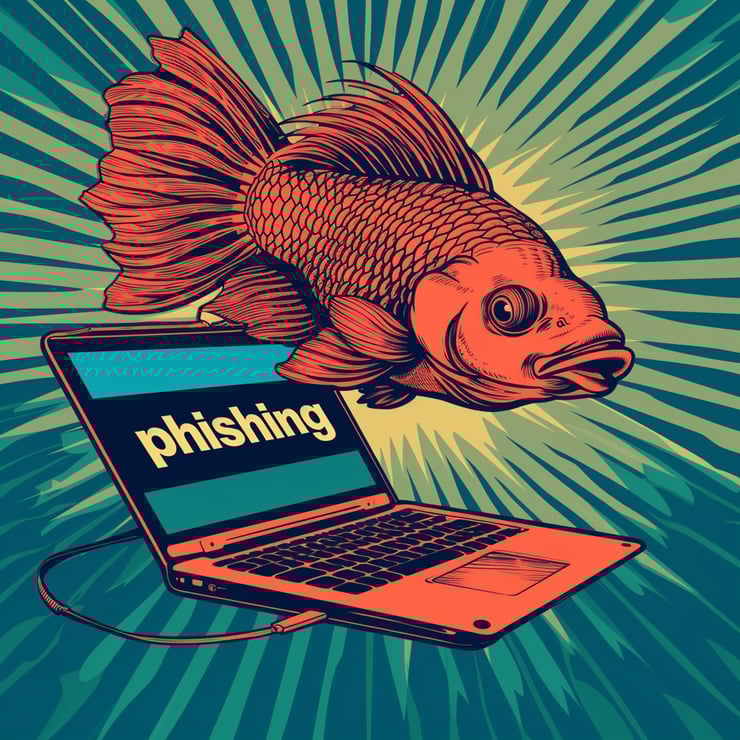 vector image of a fish using a laptop