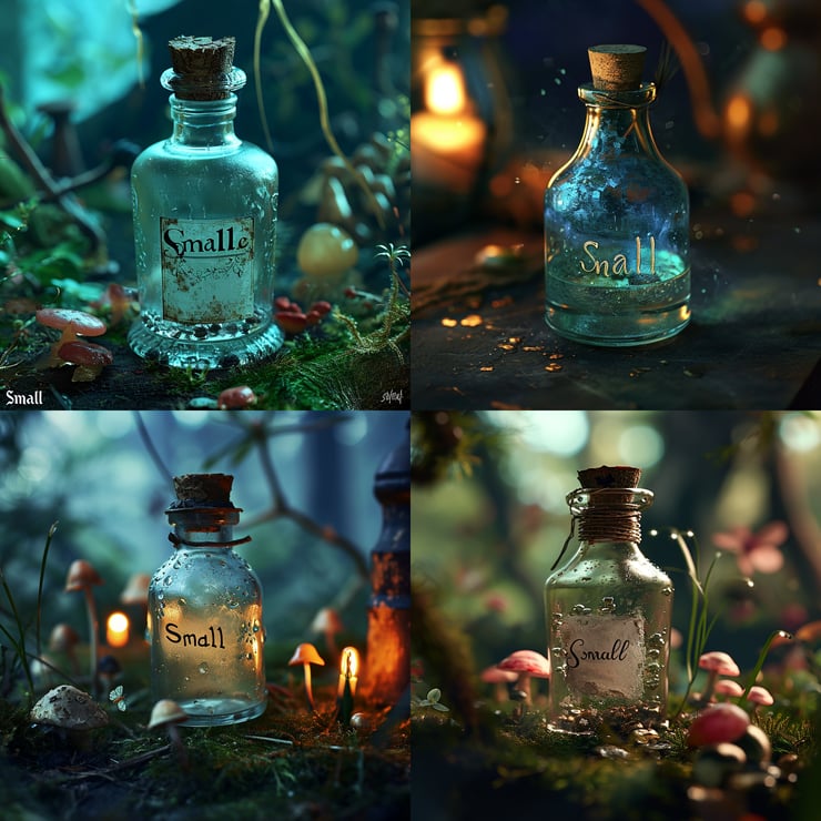 A bottle of potion with the text "Small" written on it