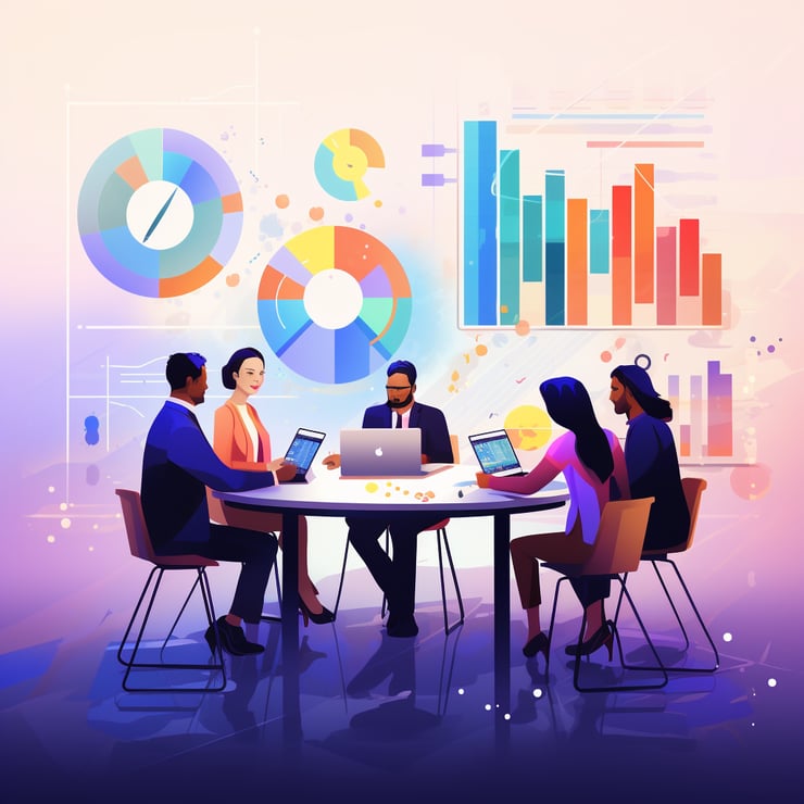Colourful illustration of a group of people having a meeting