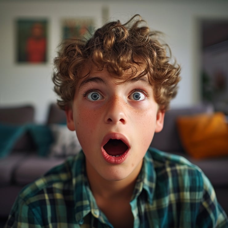 Teenage boy surprised