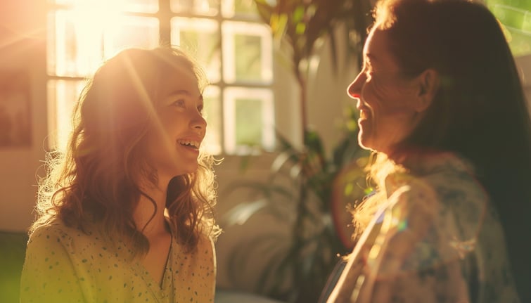 Girl talking to her mother 