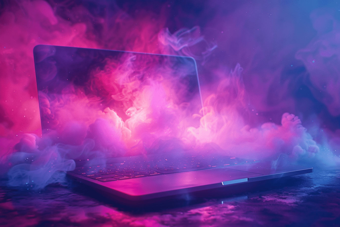Laptop with website ui, 3D abstract crytals coming out