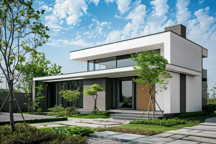 A modern simple small house landscape