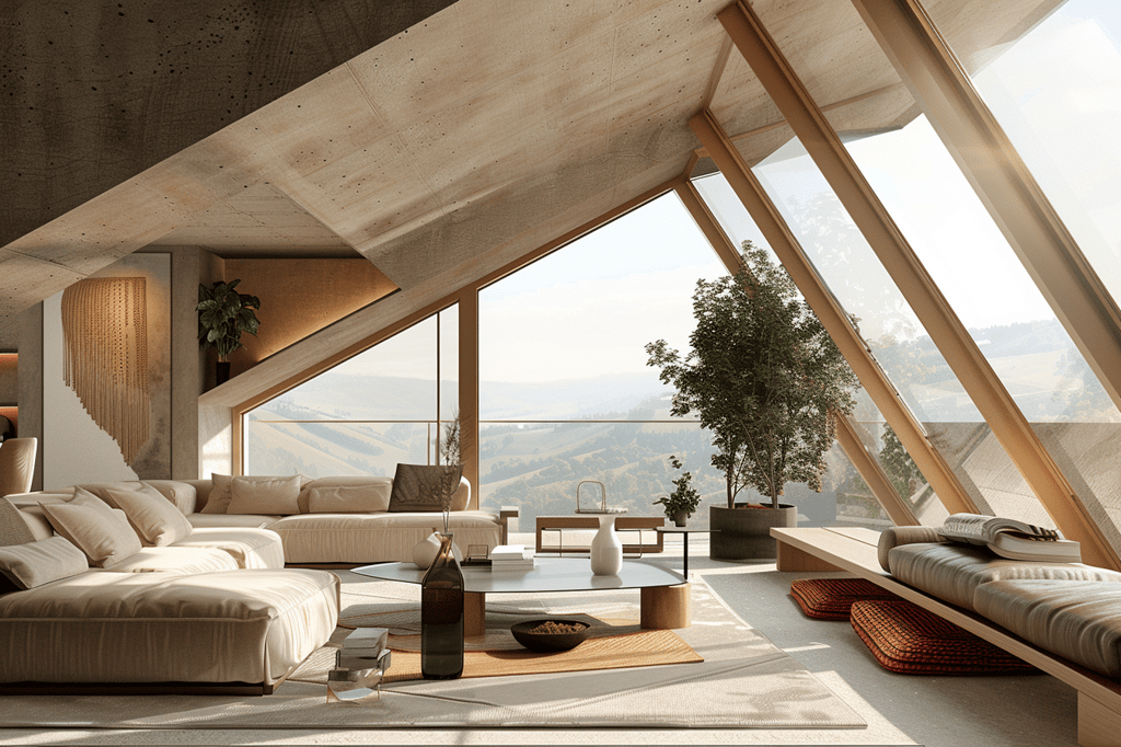 Slanted roof modern living room