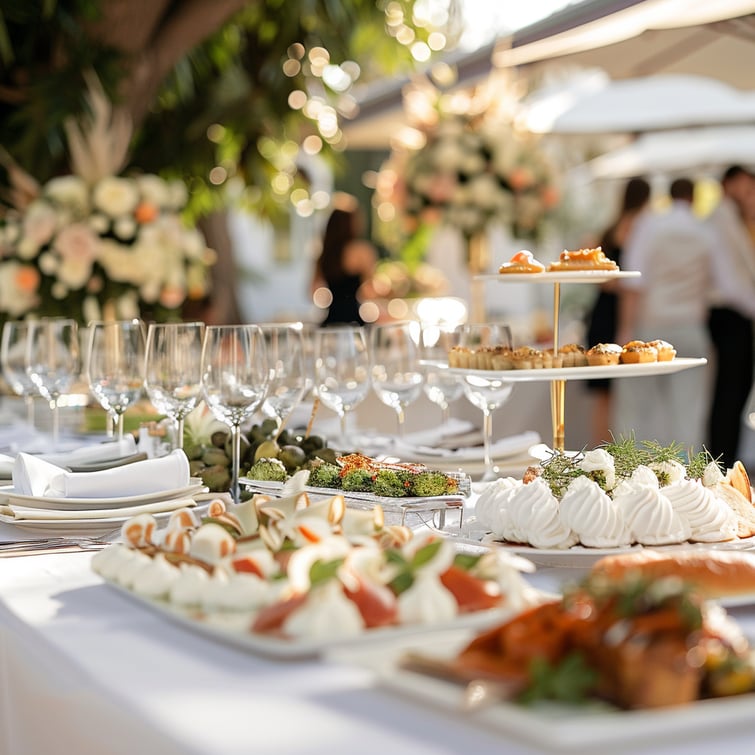 luxurious catering service for a wedding all white