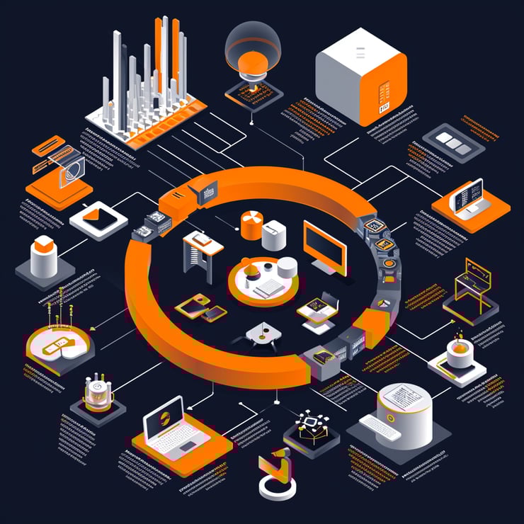 Tech infographic in dark background
