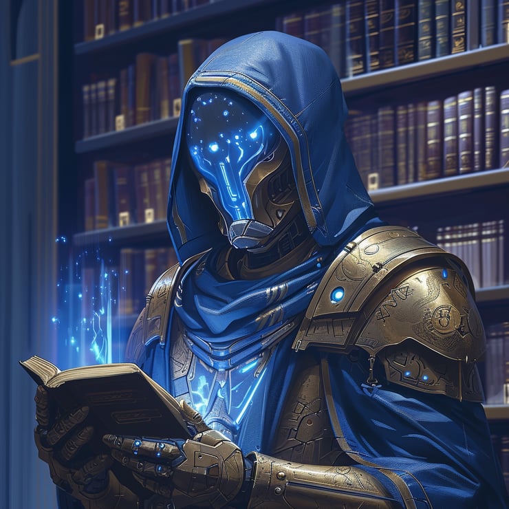 Vedalken Archmage, Robot Wizard, Royal Blue background