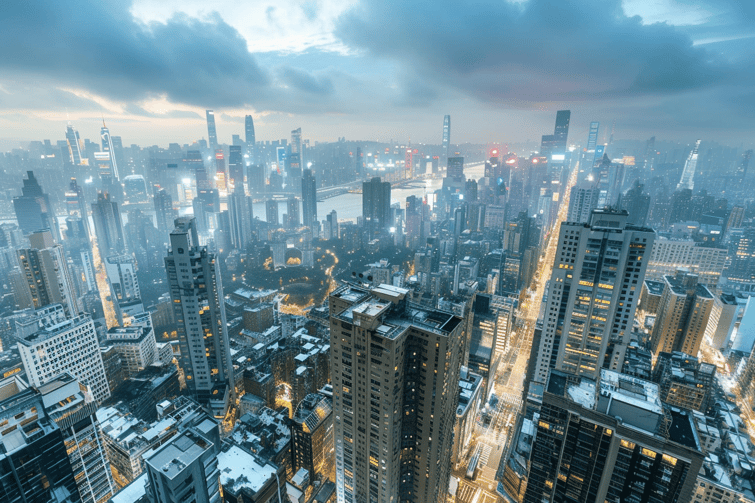 overlooking view from your home of a busy urban city