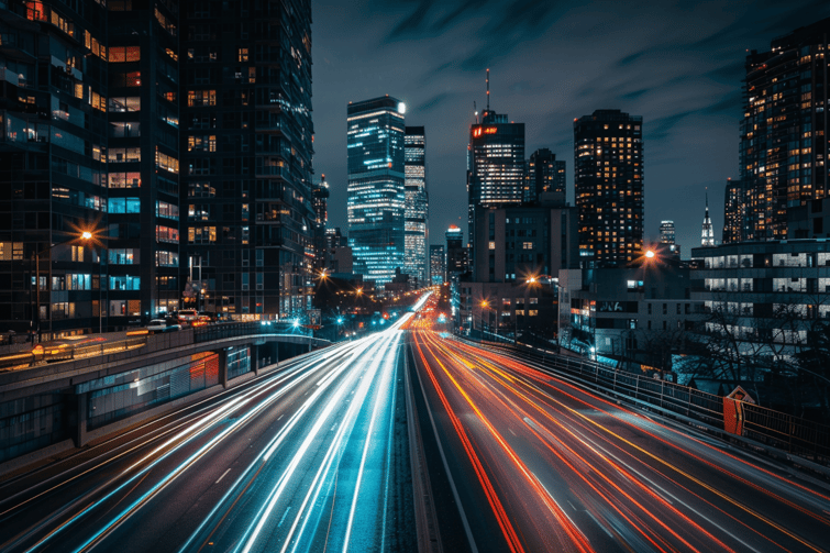 Long exposure photograph of city lights 
