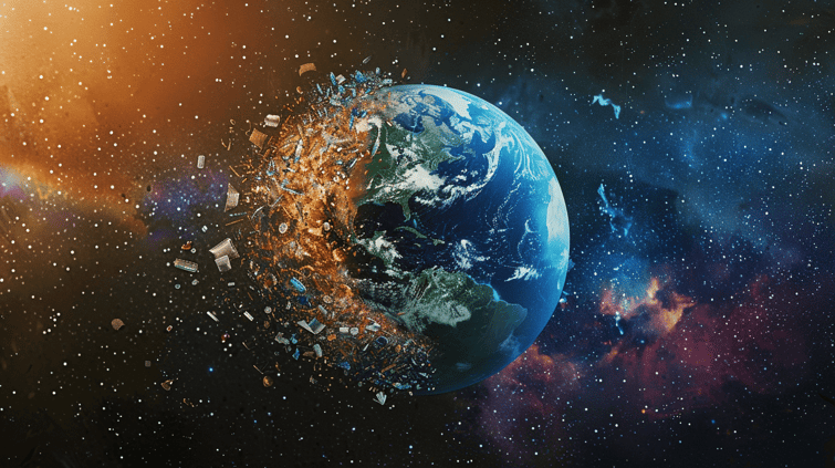 Earth Day Imagery, showing planet earth and plastic pollutants present destroying earth