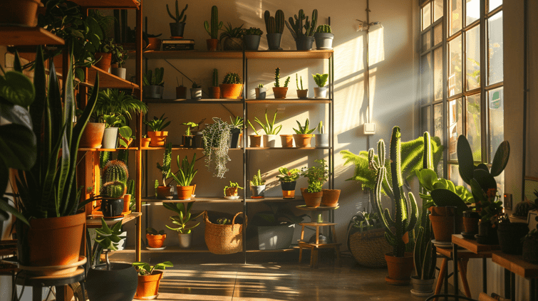 Room with a lot of plants, cacti, and succulents