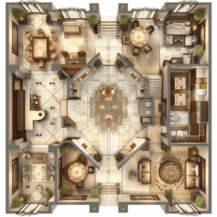 2.5D floor plan of a hotel lobby
