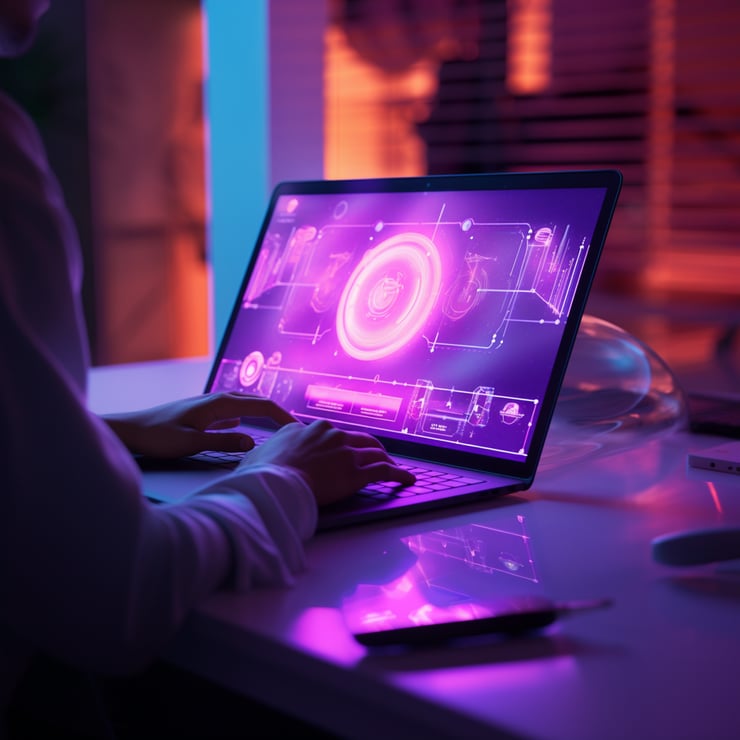 using a laptop computer with a tech icon