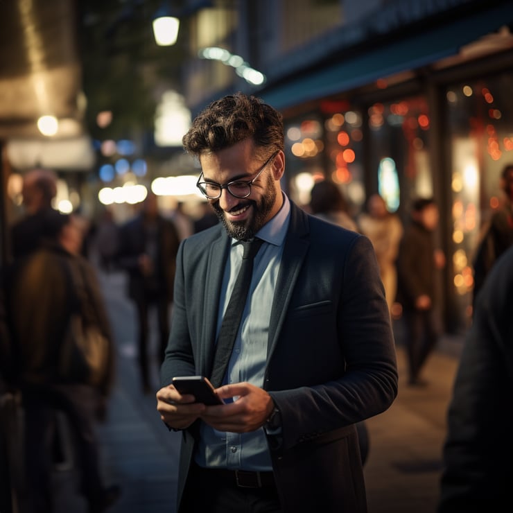 professional looking at his phone smiling