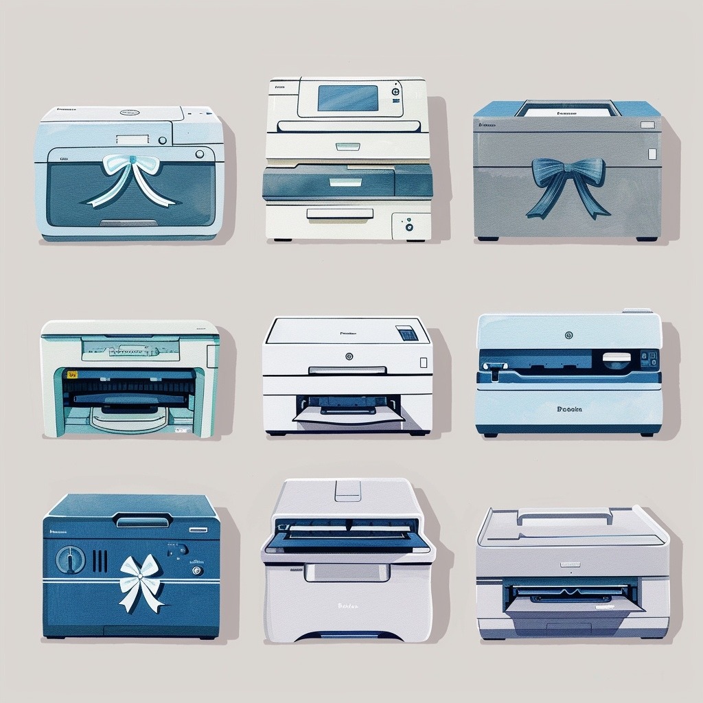 Illustration of home modern printer machine lined up