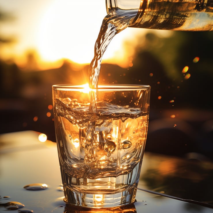 water being poured in a clear glass