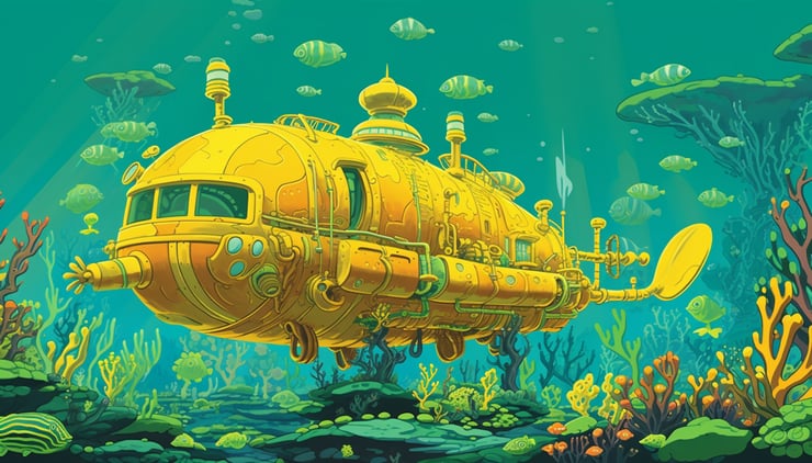 So we sailed on to the sun, 'Til we found a sea of green, And we lived beneath the waves, In our yellow submarine
