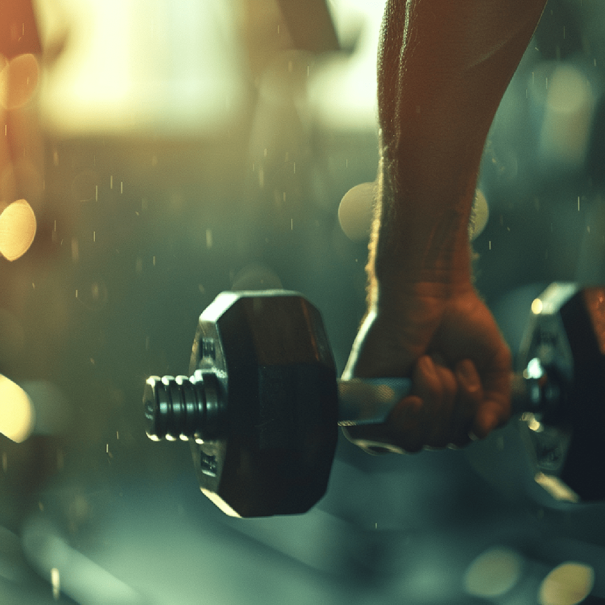 Realistic image of a man working out holding dumbbells 