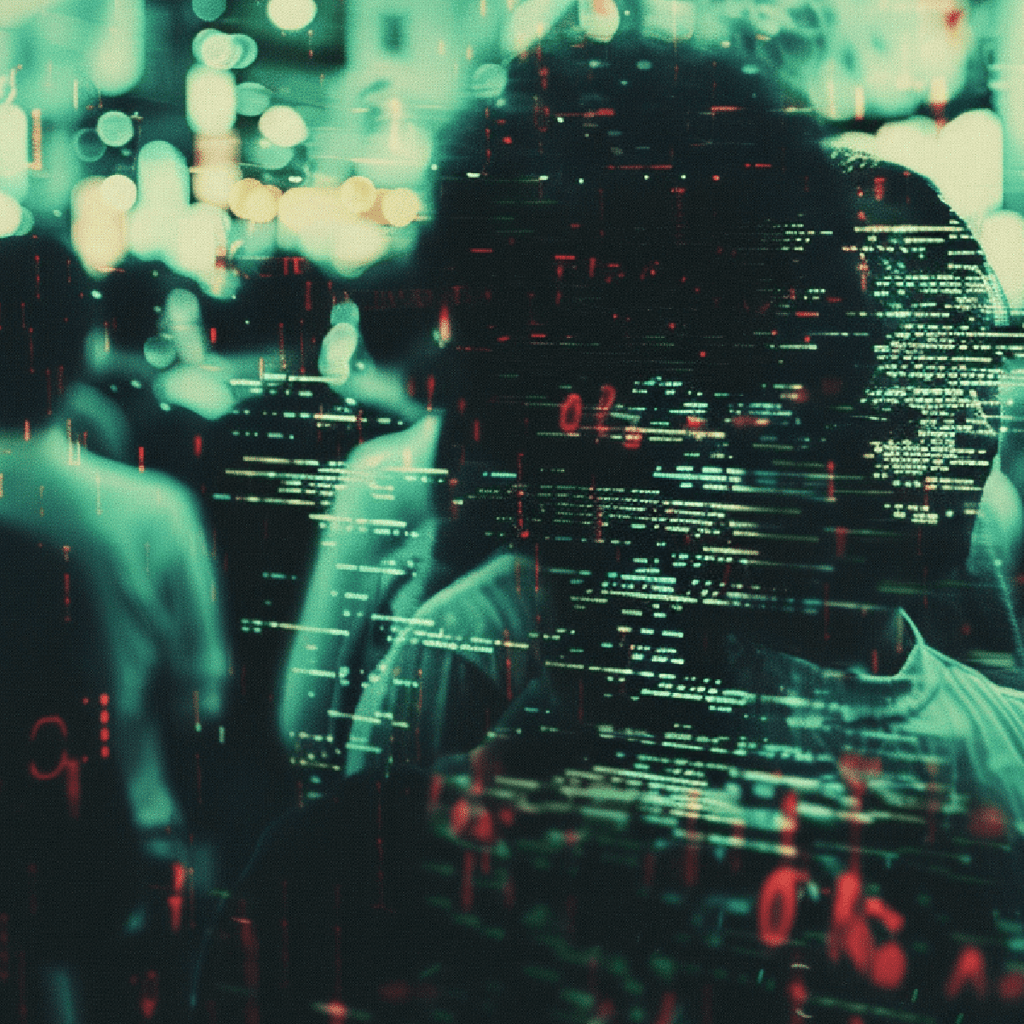 Cinematic shot of a crowd with glitches